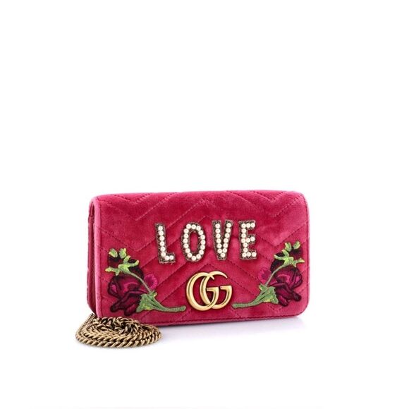 Gucci Marmont Pink Velvet Crossbody bag LOVE Floral Embroidered Limited Edition - Picture 1 of 10
